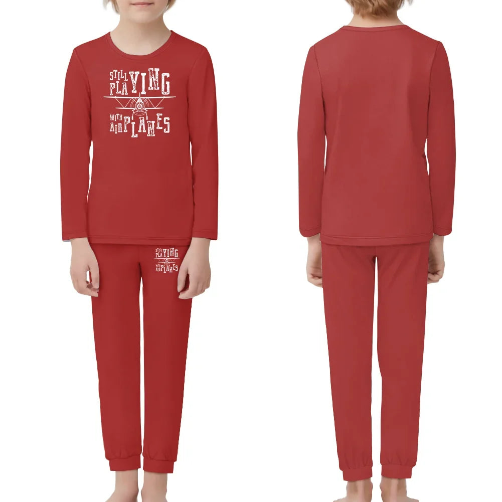 Still Playing With Airplanes children pajamas - Red