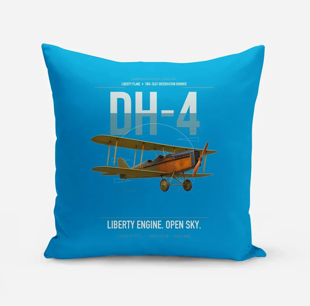 Airco DH-4 Liberty Plane design on turquoise pillow