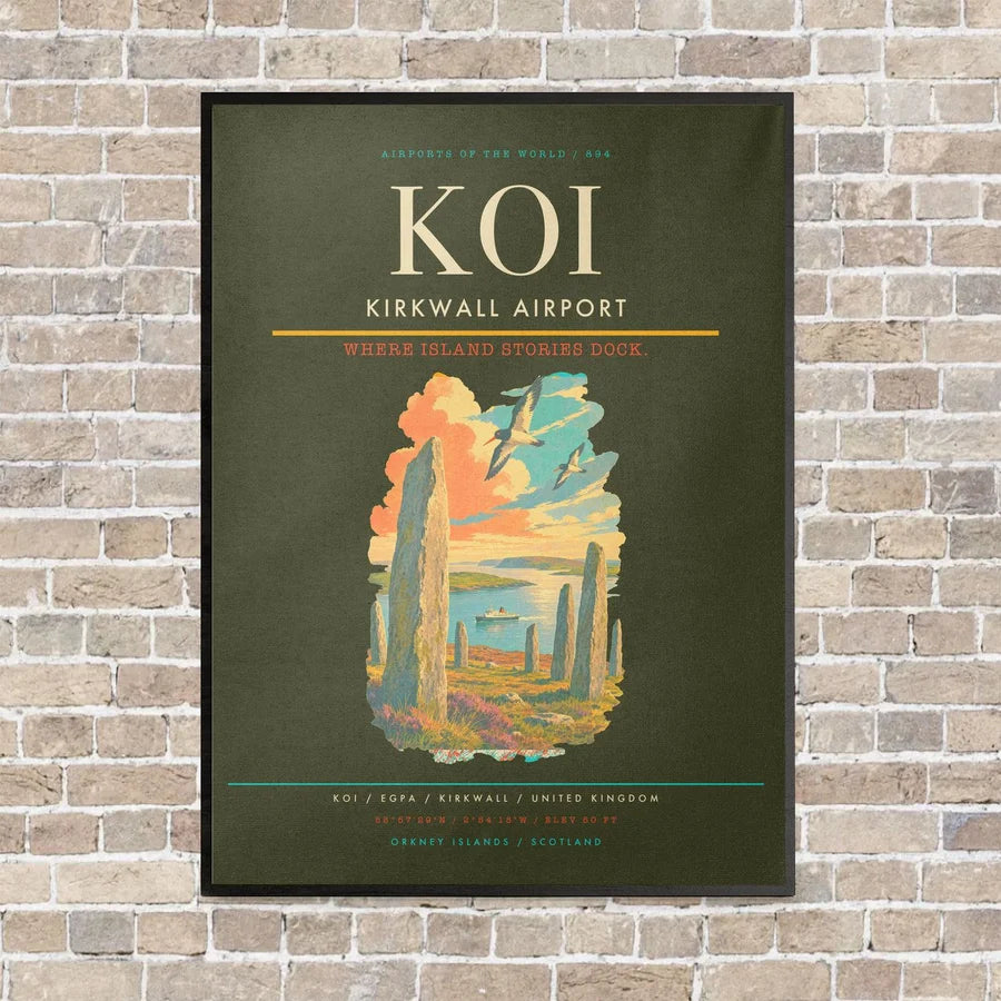 Kirkwall Airport KOI vertical canvas print - framed - green army background