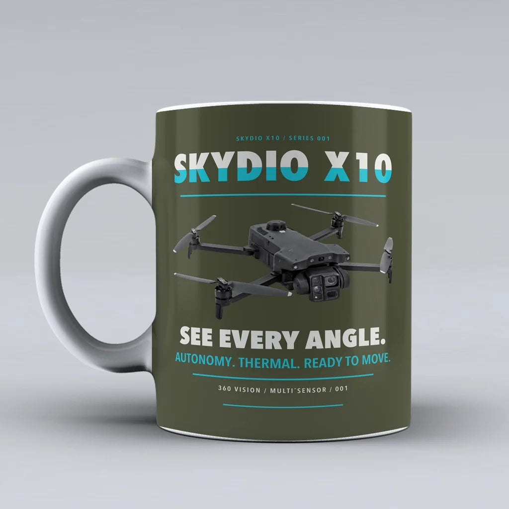 X10 Mug design on green army skydio