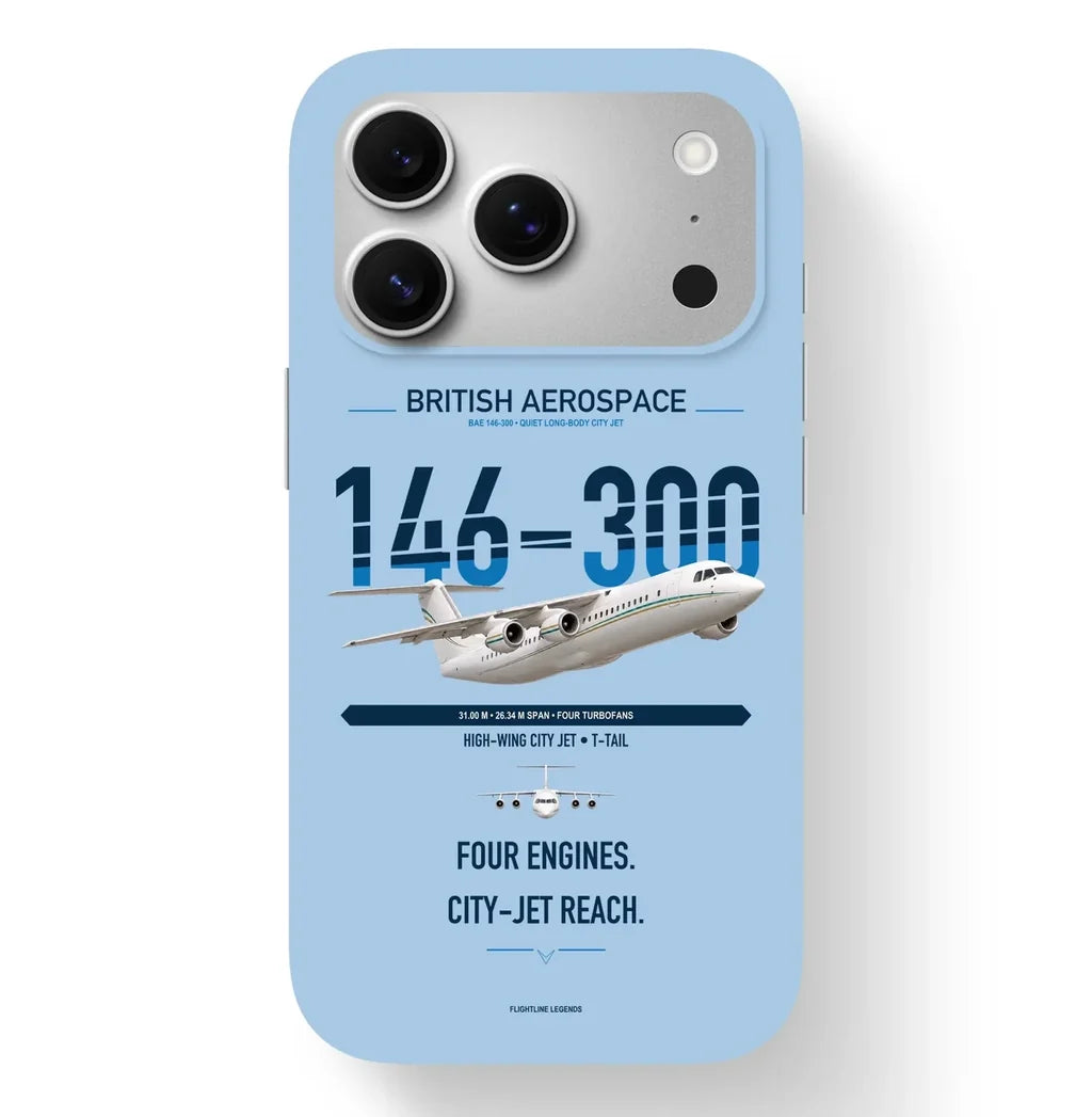BAe 146-300 design on light blue magsafe iphone case, for iPhone 17 Pro