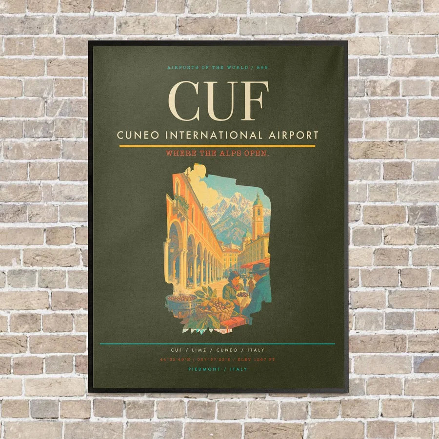 Cuneo International Airport CUF vertical canvas print - framed - green army background