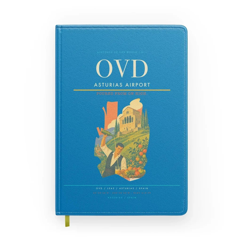 Asturias Airport (OVD) design on turquoise notebook