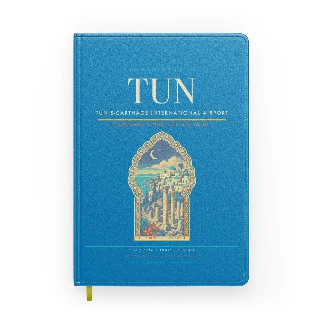 Tunis-Carthage International Airport (TUN) design on turquoise notebook
