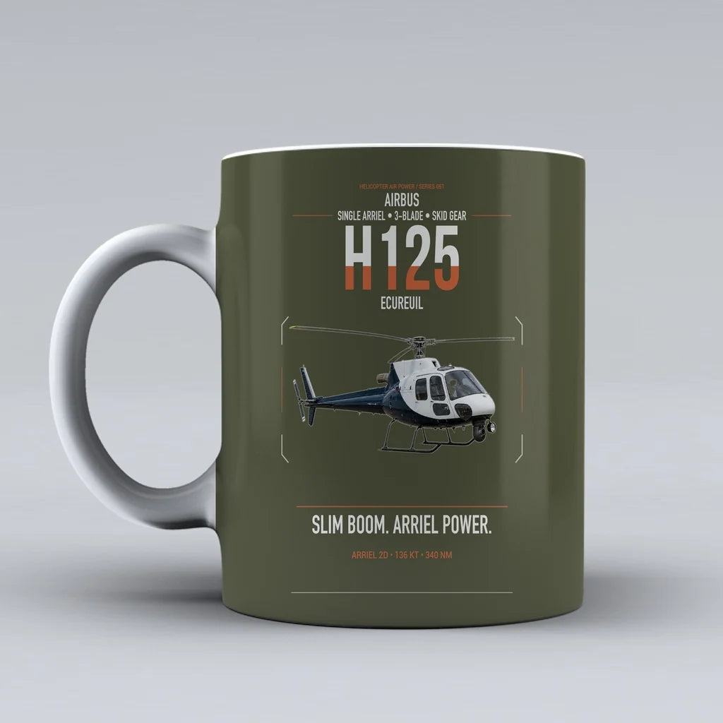 Airbus H125 design on green army ceramic mug, double-side print