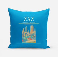 Thumbnail for Zaragoza Airport (ZAZ) design on turquoise pillow