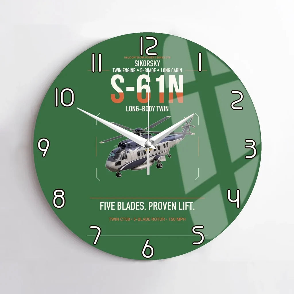 Sikorsky S-61N design on green no frame wall clock