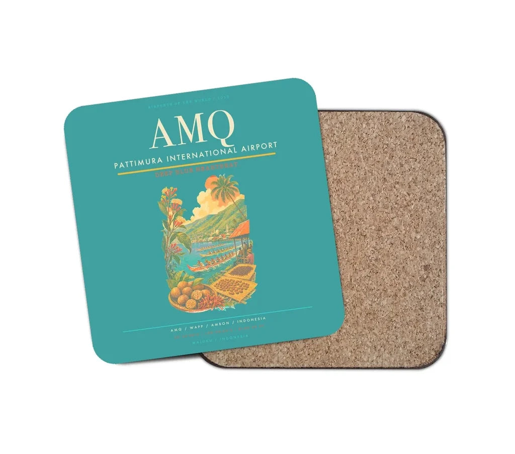 Pattimura International Airport (AMQ) design on turquoise 1 piece coaster