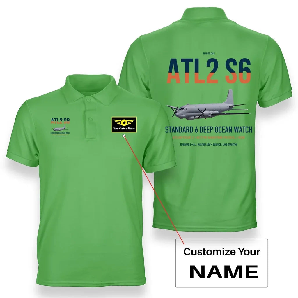 Atlantique 2 Standard 6 design on light green+name double-side polo t-shirt, double-side print