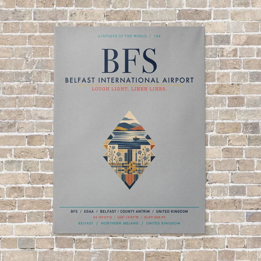 Belfast International Airport BFS vertical canvas print - no frame - light gray background