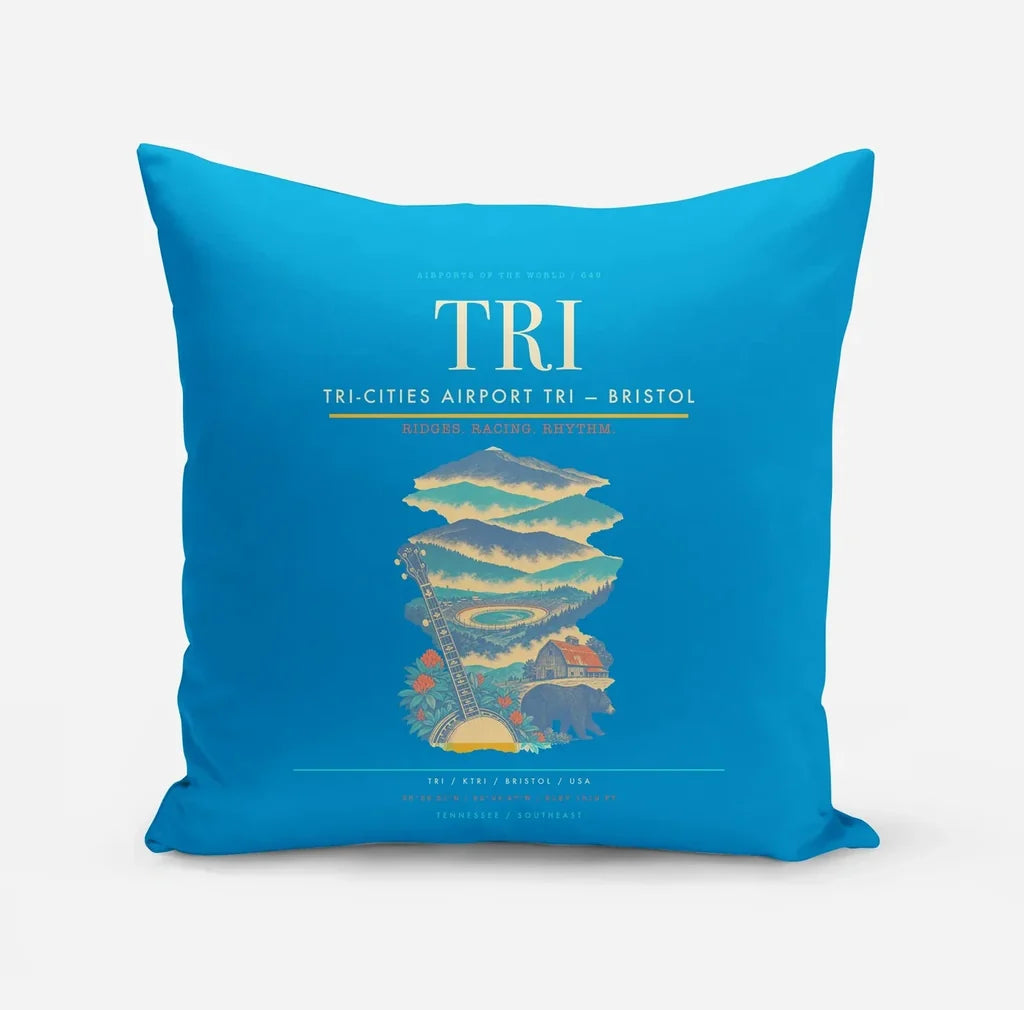 Tri-Cities Airport (TRI) design on turquoise pillow
