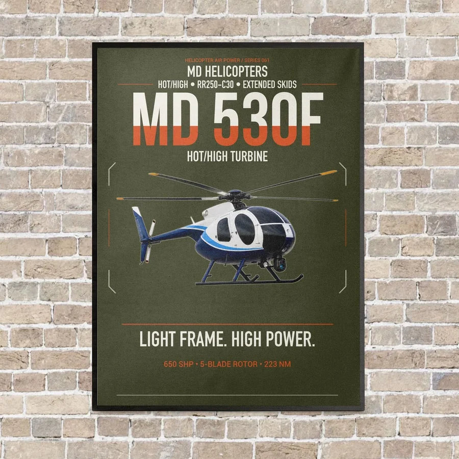 MD Helicopters MD 530F vertical canvas print - framed - green army background