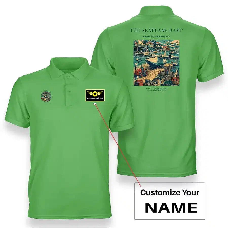 VINTAGE G4068 - The Seaplane Ramp - Double-Side Polo T-Shirt design on lightgreen+name