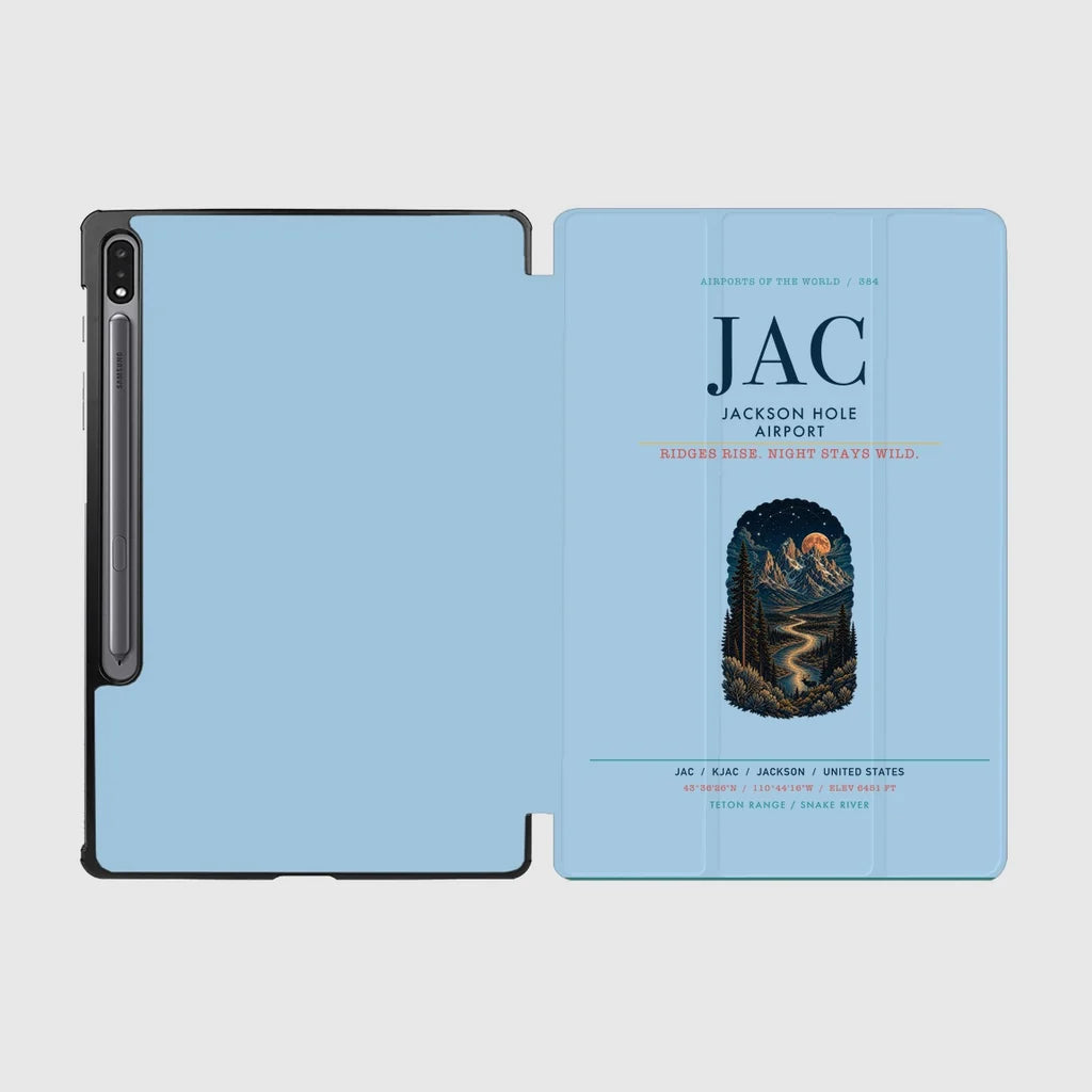 Jackson Hole Airport (JAC) design on light blue samsung tablet tablet case