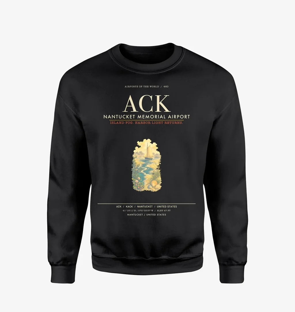 Nantucket Memorial Airport ACK Sweatshirt - Black