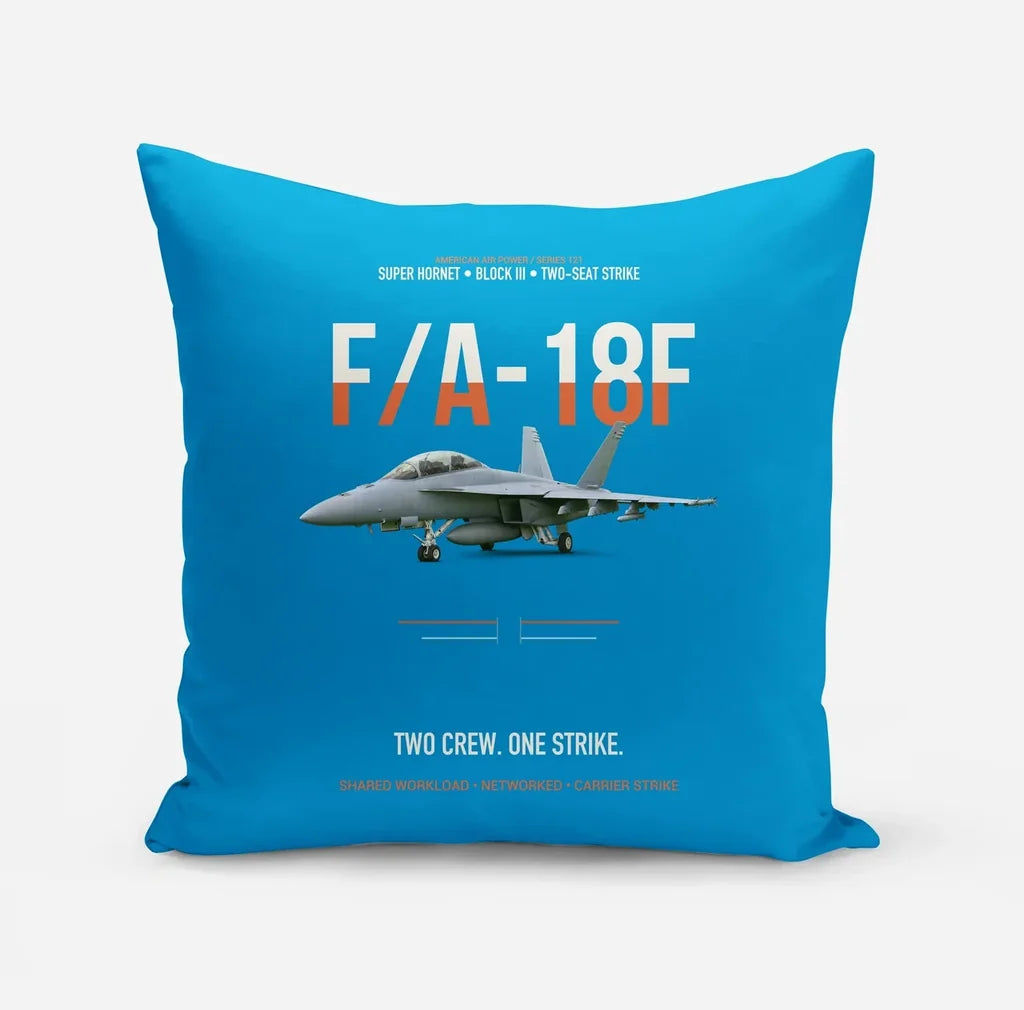 F-A-18F Super Hornet Block III Two Crew One Strike design on turquoise pillow