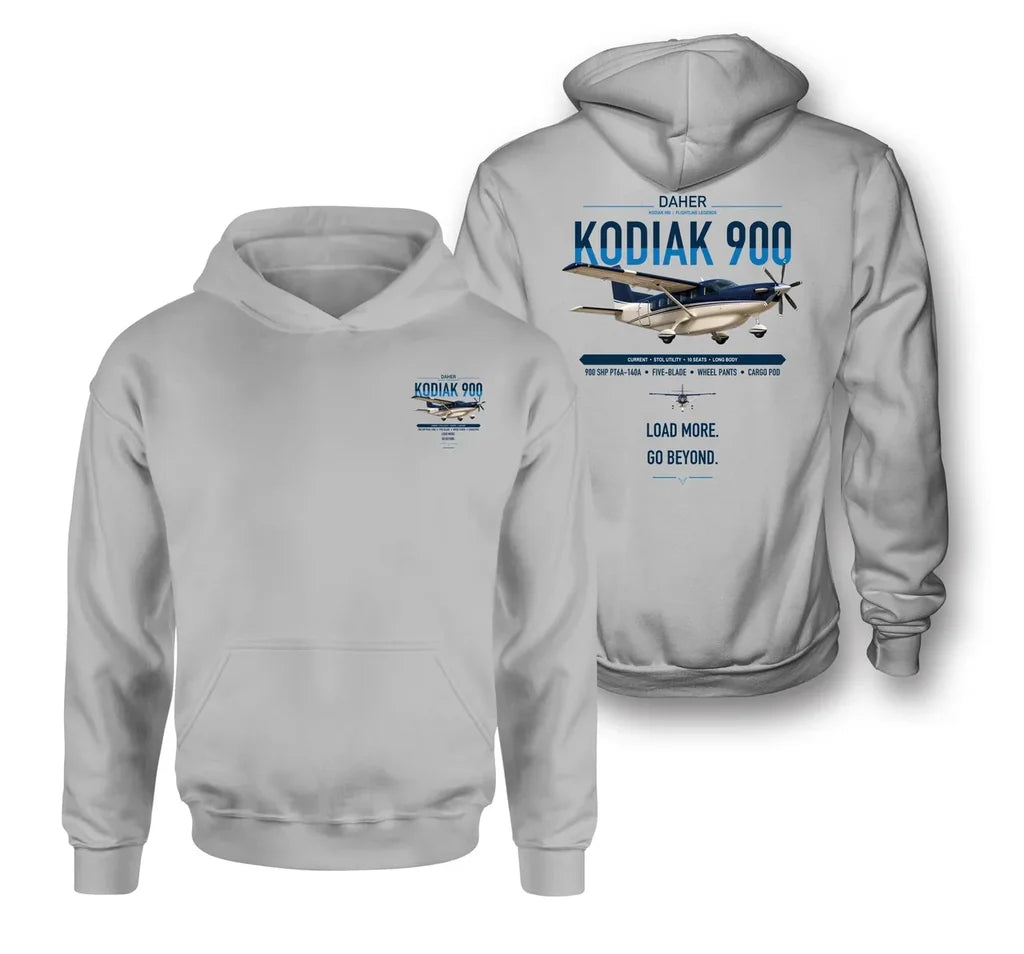 Daher Kodiak 900 design on light gray double-side hoodie, double-side print