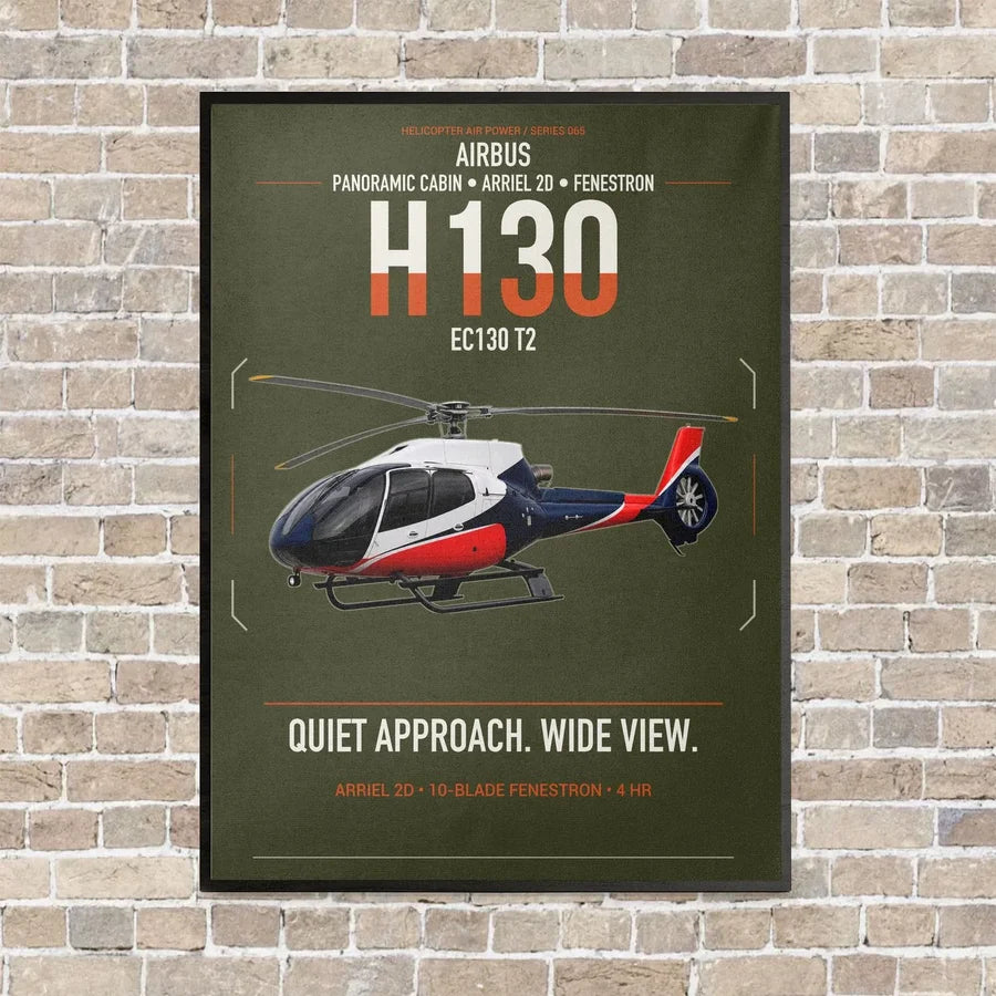 Airbus H130 vertical canvas print - framed - green army background