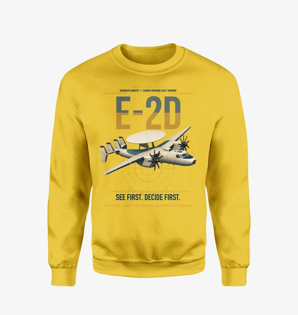 E-2D Advanced Hawkeye design on yellow sweatshirt