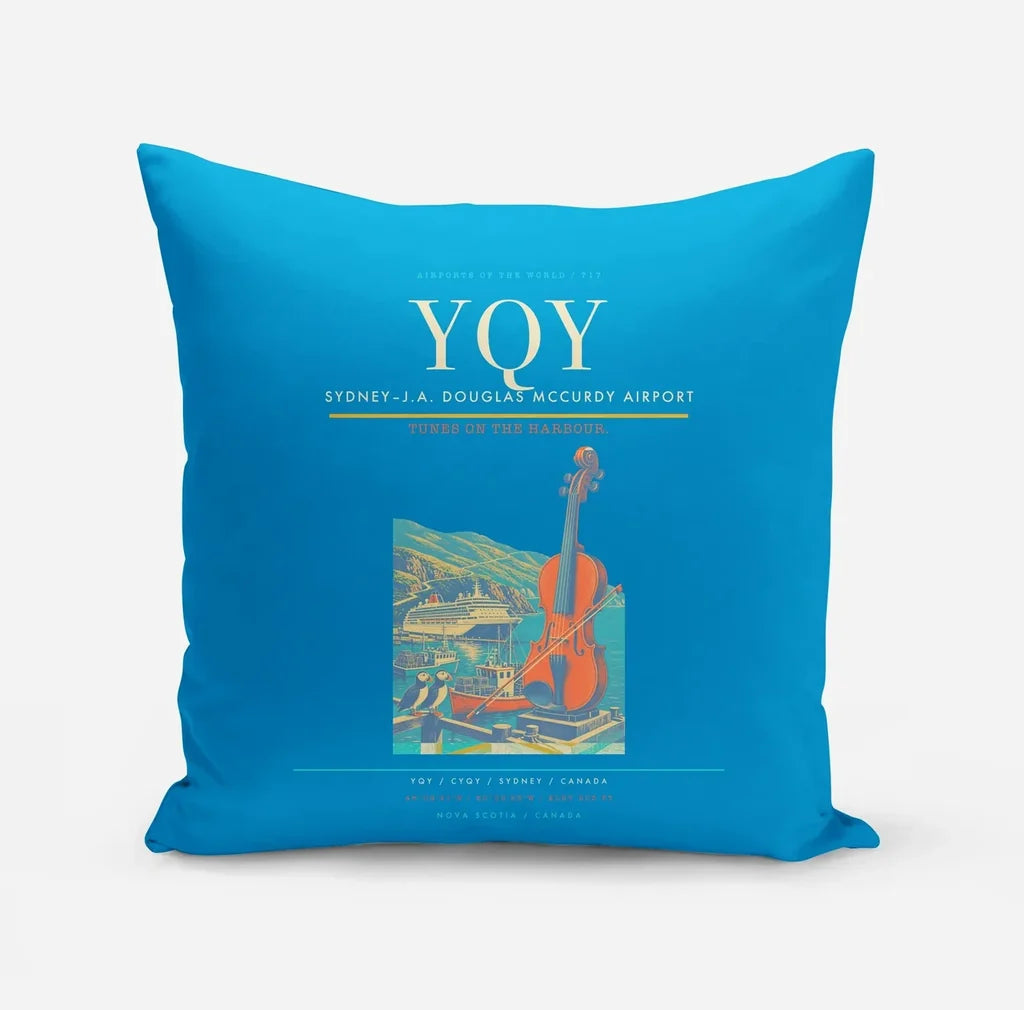 Sydney–J.A. Douglas McCurdy Airport (YQY) design on turquoise pillow