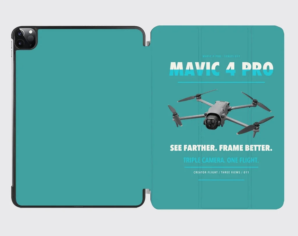 DJI Mavic 4 Pro design on turquoise ipad tablet case