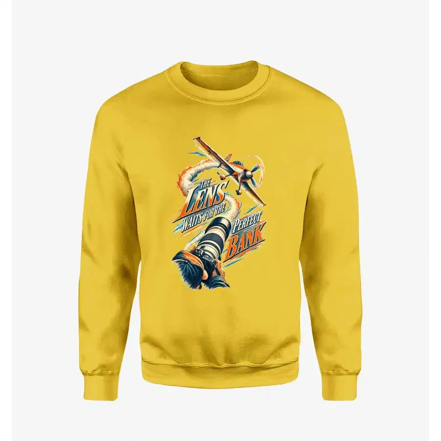 The Lens Waits For The Perfect Bank design on yellow sweatshirt