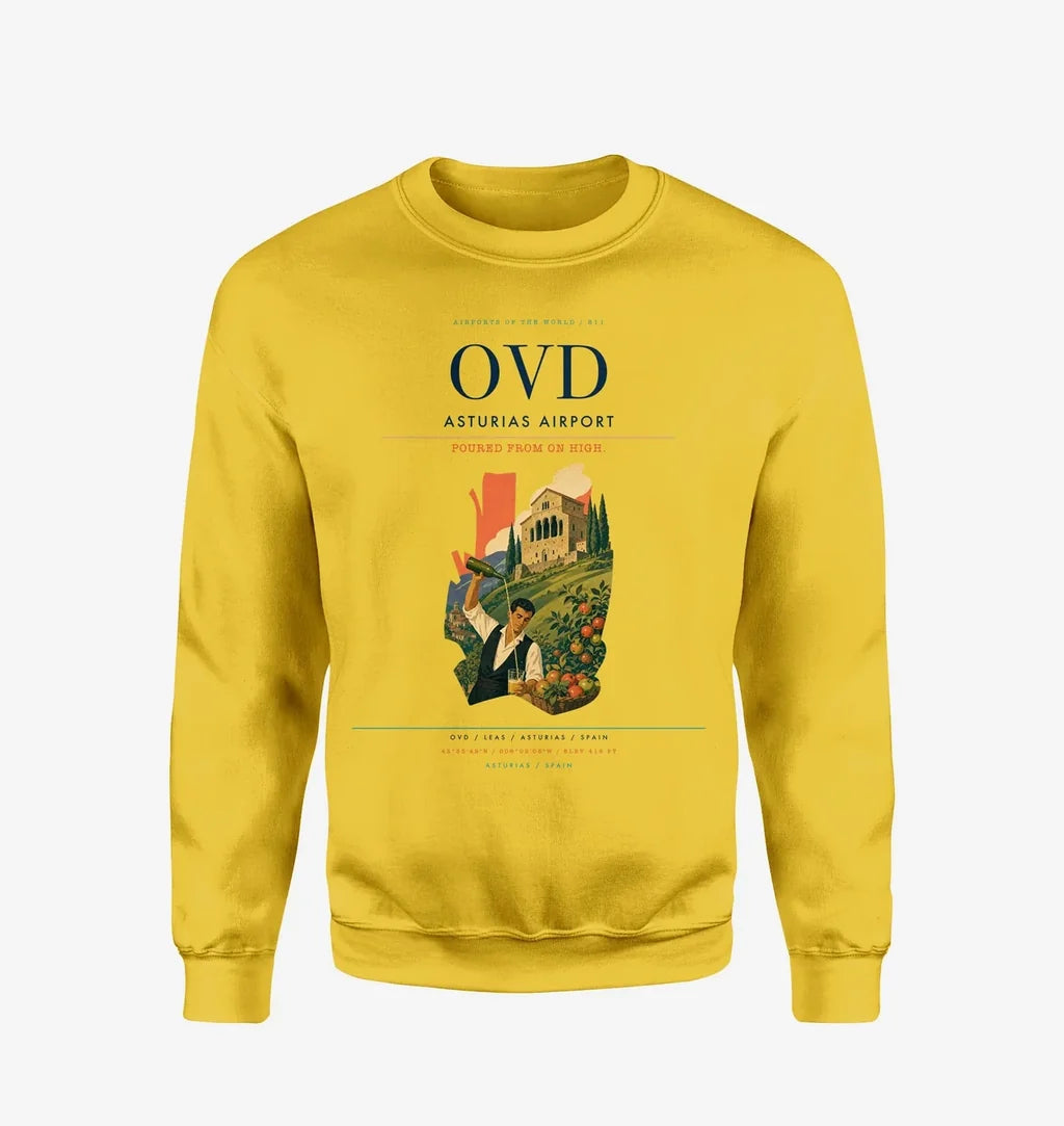 Asturias Airport (OVD) design on yellow sweatshirt