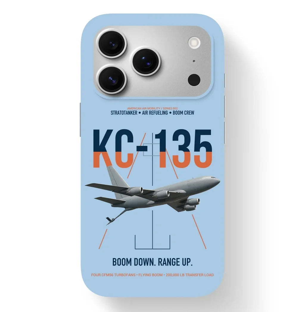 KC-135 STRATOTANKER design on light blue magsafe iphone case, for iPhone 17 Pro