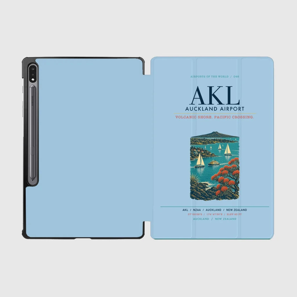 Auckland Airport (AKL) design on light blue samsung tablet tablet case