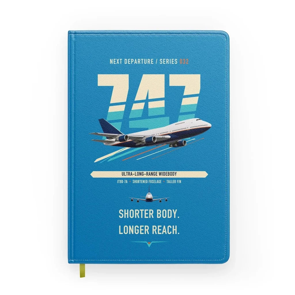 Boeing 747SP design on turquoise notebook