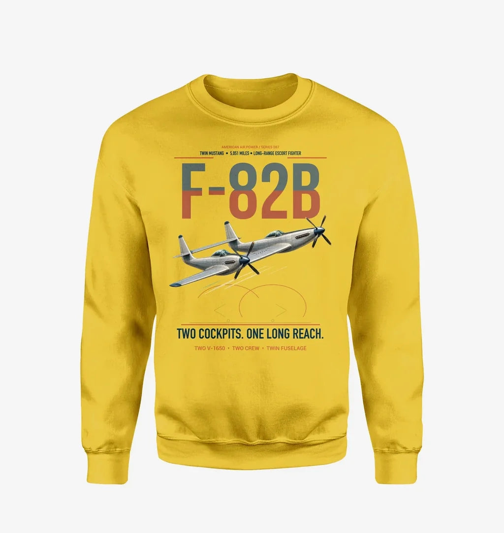 F-82B Twin Mustang design on yellow sweatshirt