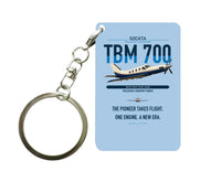 Thumbnail for Socata TBM 700 design on light blue designed key chain, double-side print