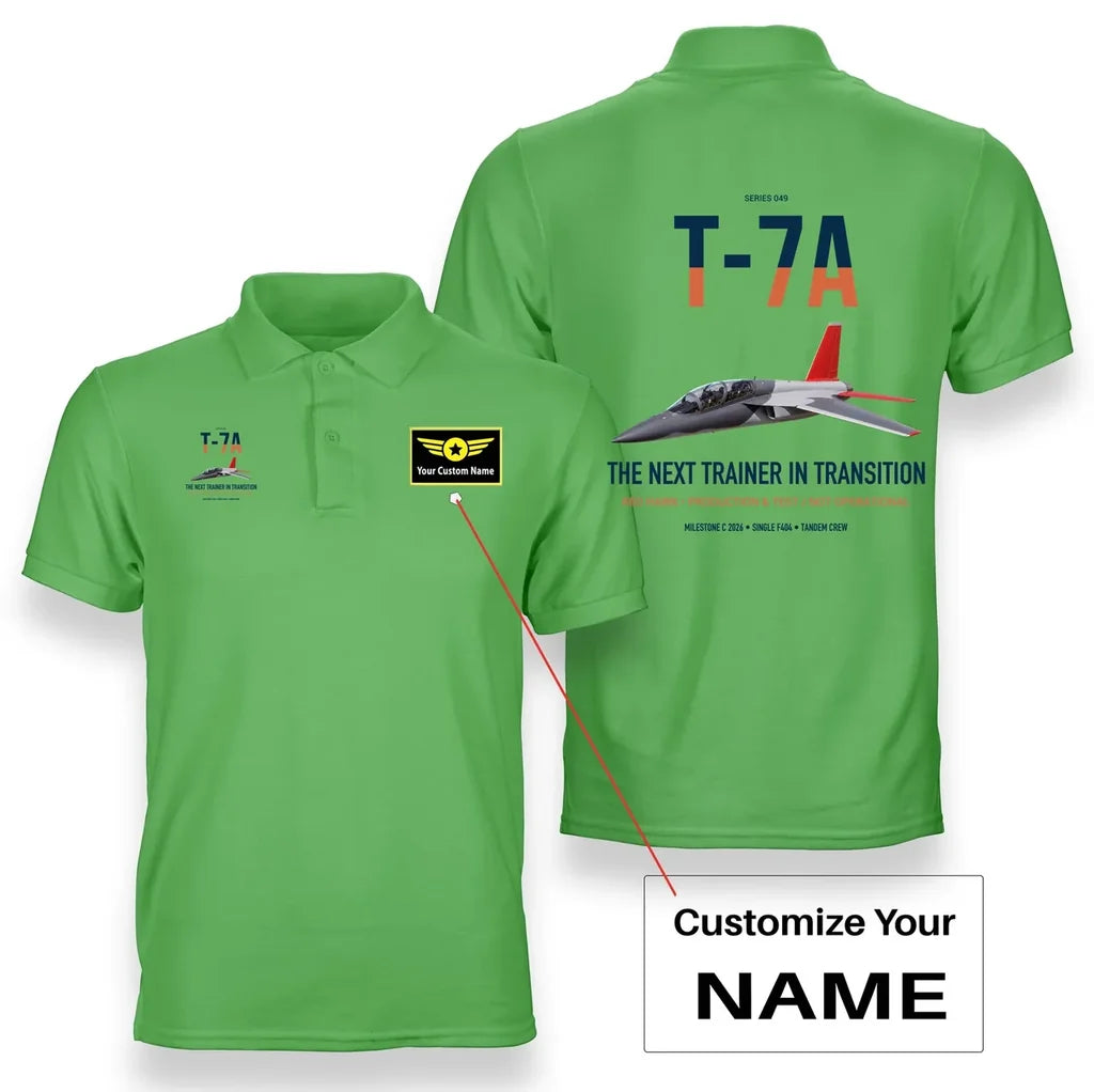 T-7A Red Hawk design on light green+name double-side polo t-shirt, double-side print