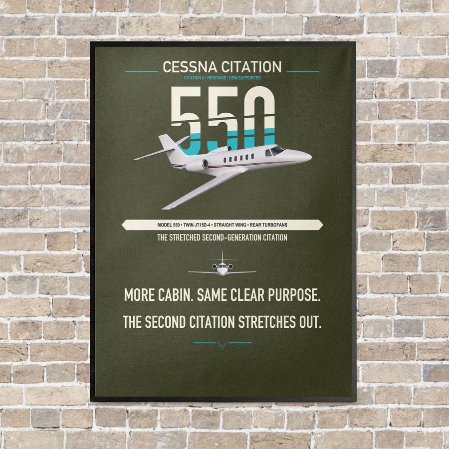 Cessna Citation 550 - Citation II vertical canvas print - framed - green army background