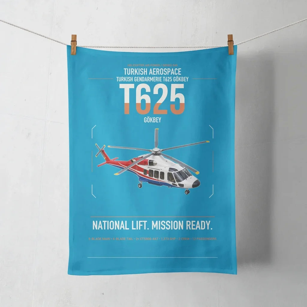 Turkish Aerospace T625 Gökbey design on turquoise towel
