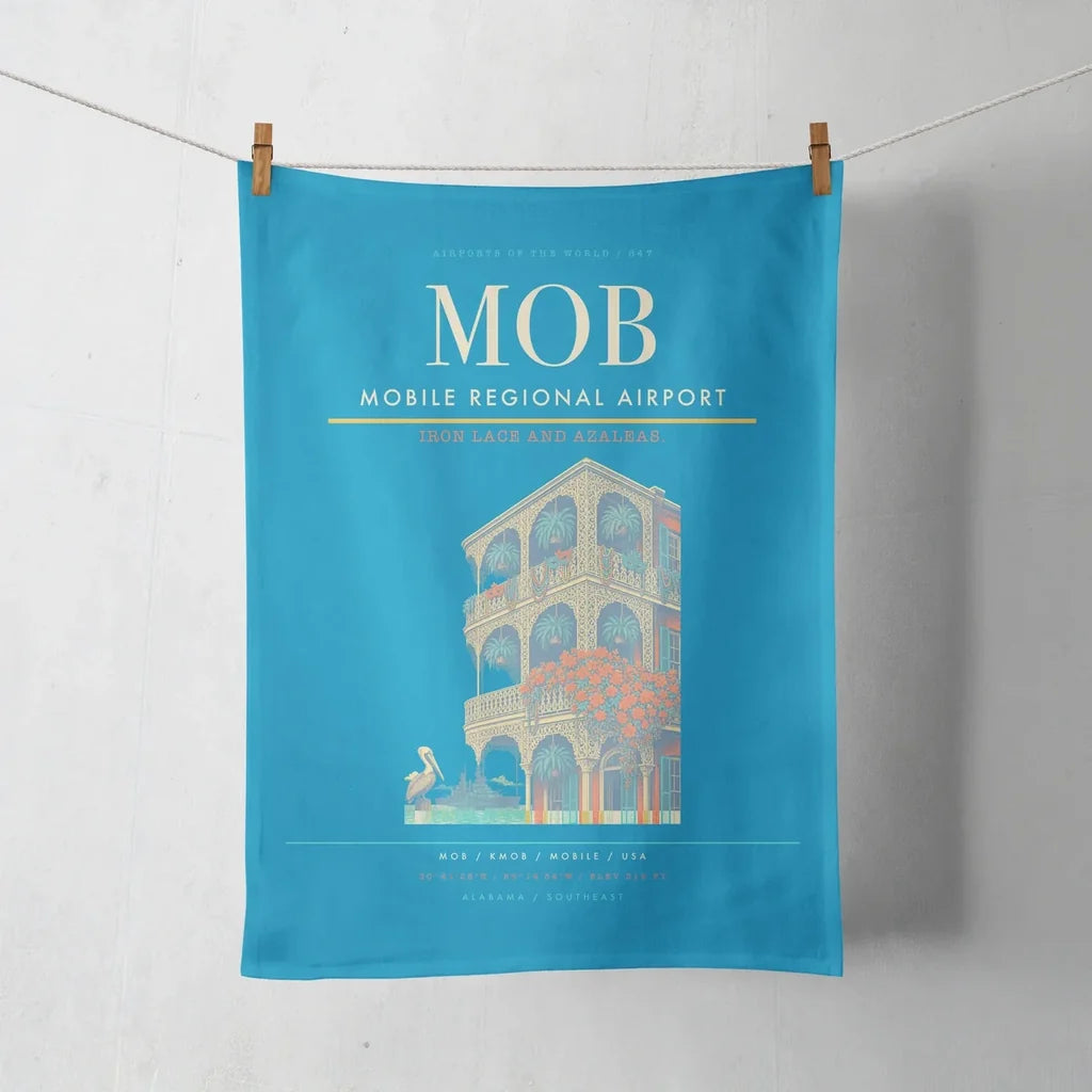 Mobile Regional Airport (MOB) design on turquoise towel