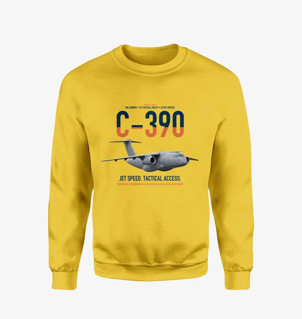 C-390 Millennium design on yellow sweatshirt