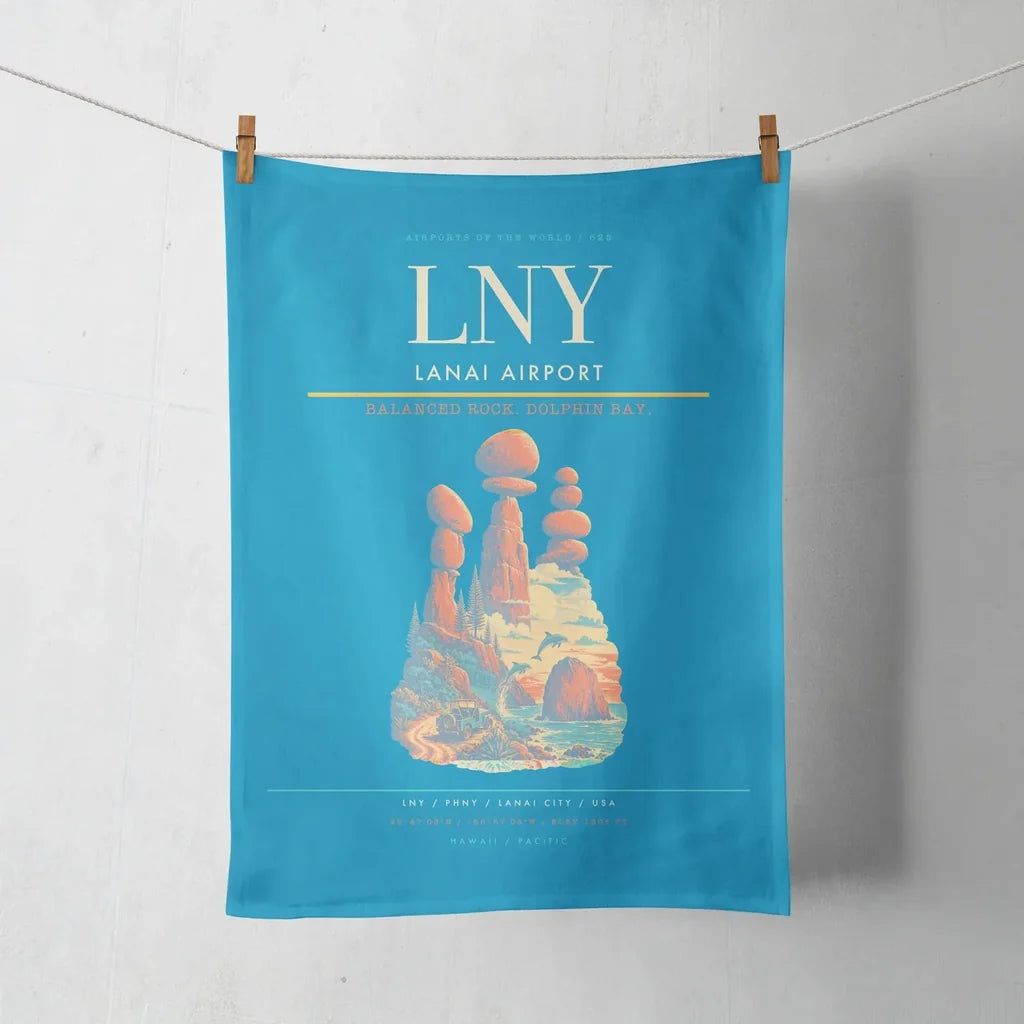 Lanai Airport (LNY) design on turquoise towel