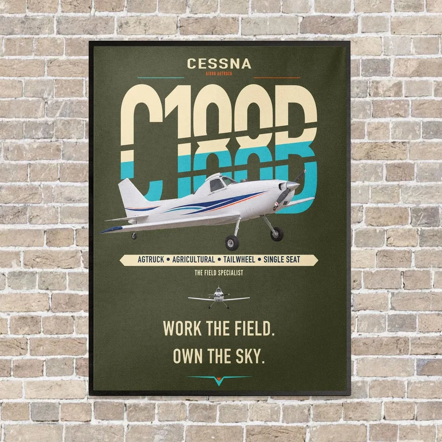 Cessna A188B AgTruck vertical canvas print - framed - green army background