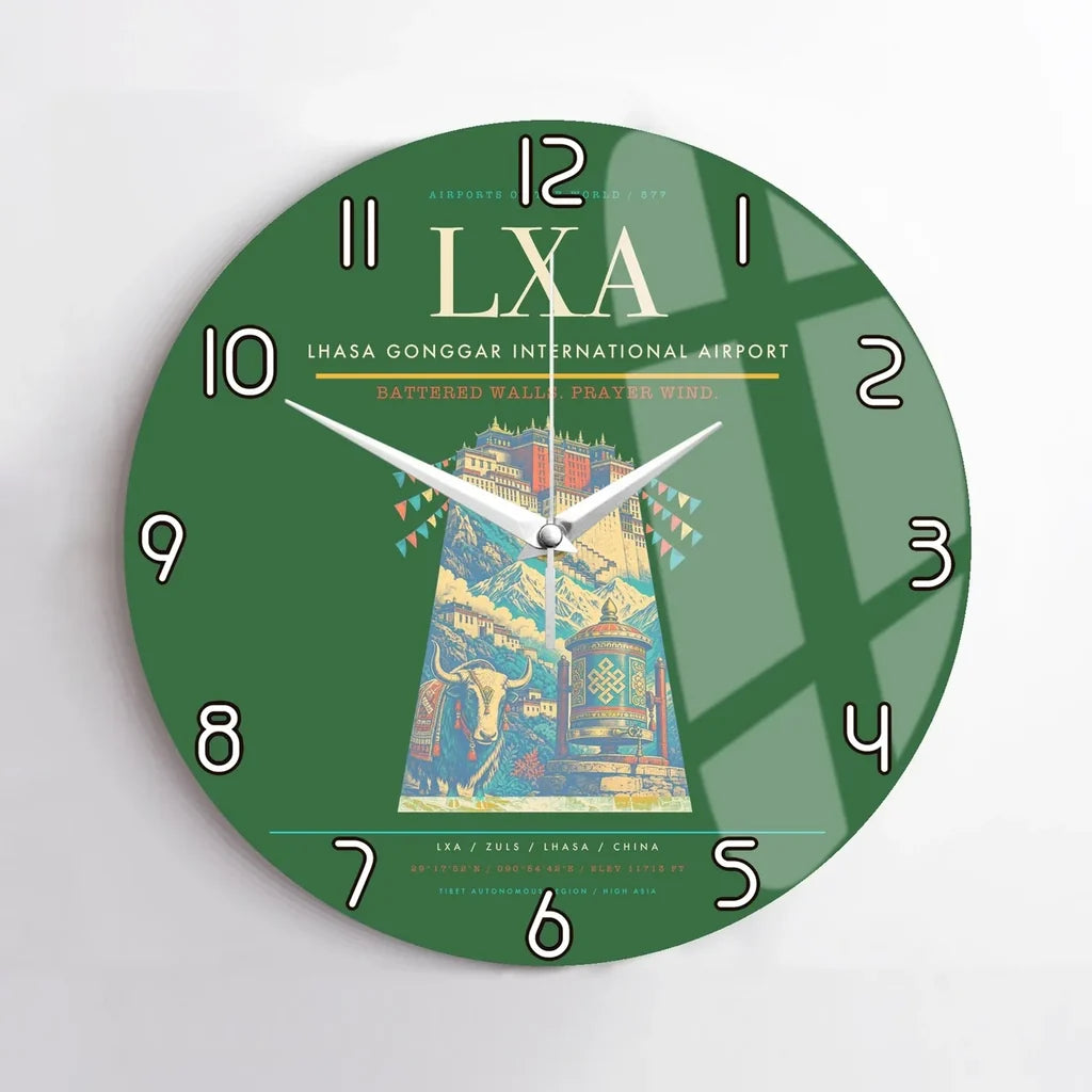 Lhasa Gonggar International Airport (LXA) design on green no frame wall clock