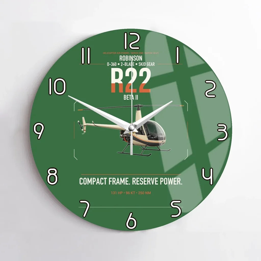 Robinson R22 Beta II design on green no frame wall clock