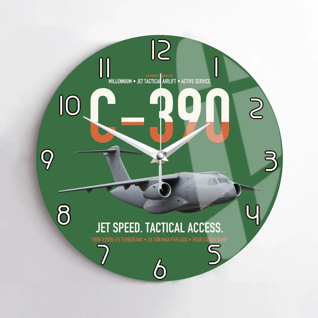 C-390 Millennium design on green no frame wall clock