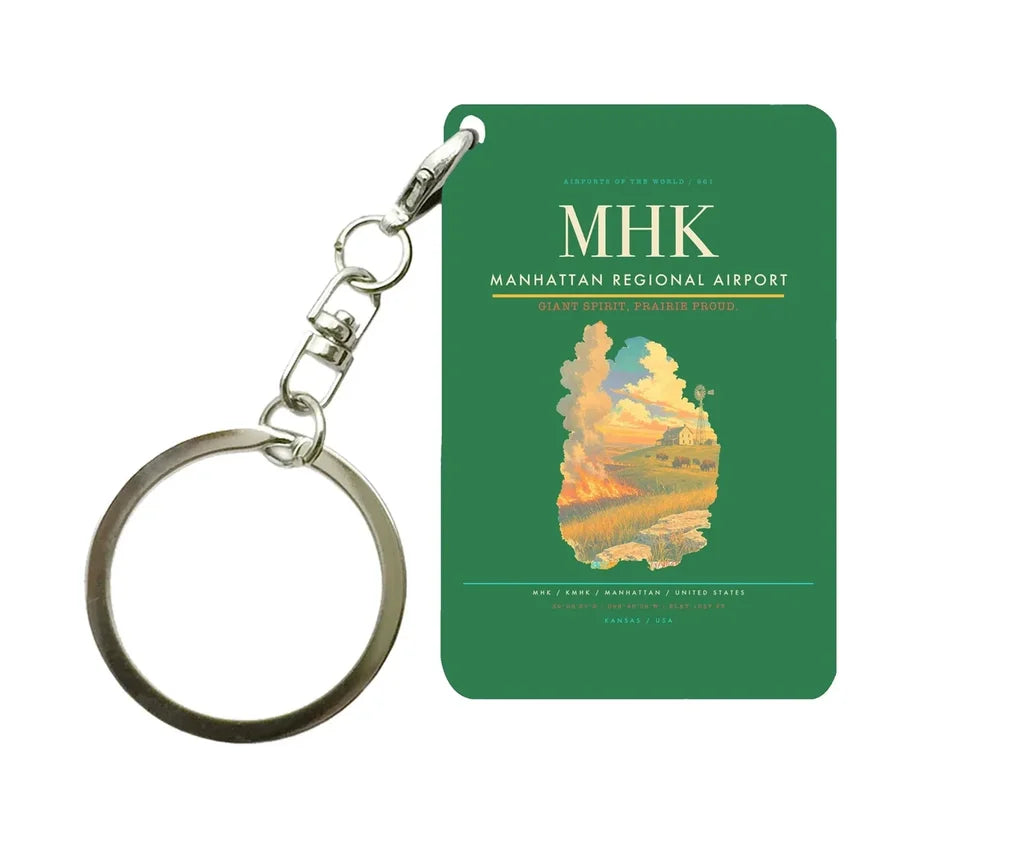 Manhattan Regional Airport (MHK) design on green key chain