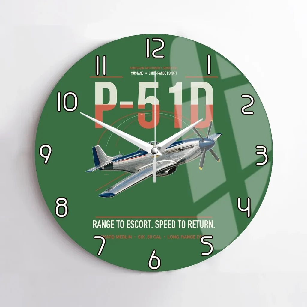 P-51D Mustang design on green no frame wall clock