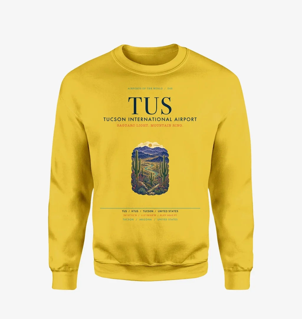Tucson International Airport (TUS) design on yellow sweatshirt
