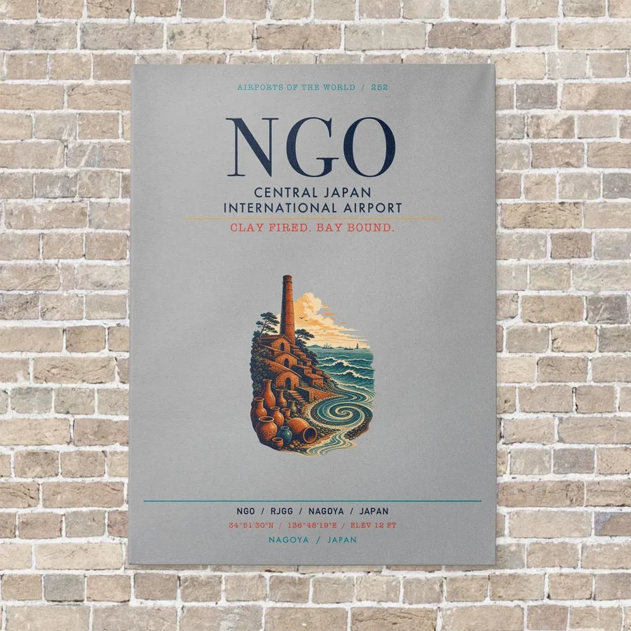 Central Japan International Airport NGO vertical canvas print - no frame - light gray background