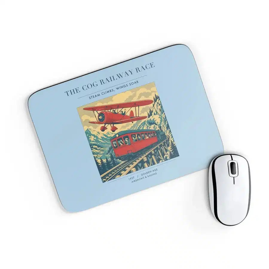 VINTAGE G4347 - The Cog Railway Race - Designed Mouse Pads design on lightblue rectangle