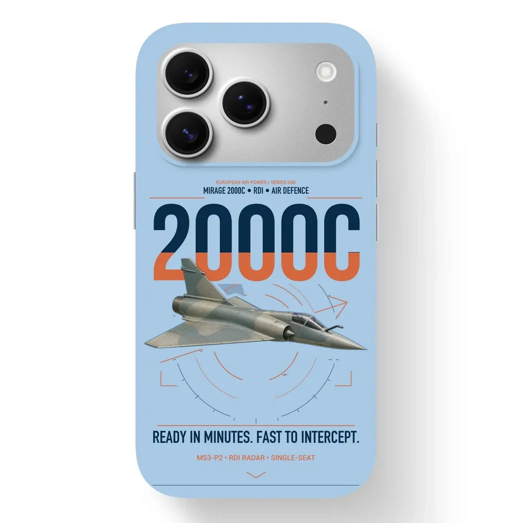 Dassault Mirage 2000C RDI design on light blue magsafe iphone case, for iPhone 17 Pro