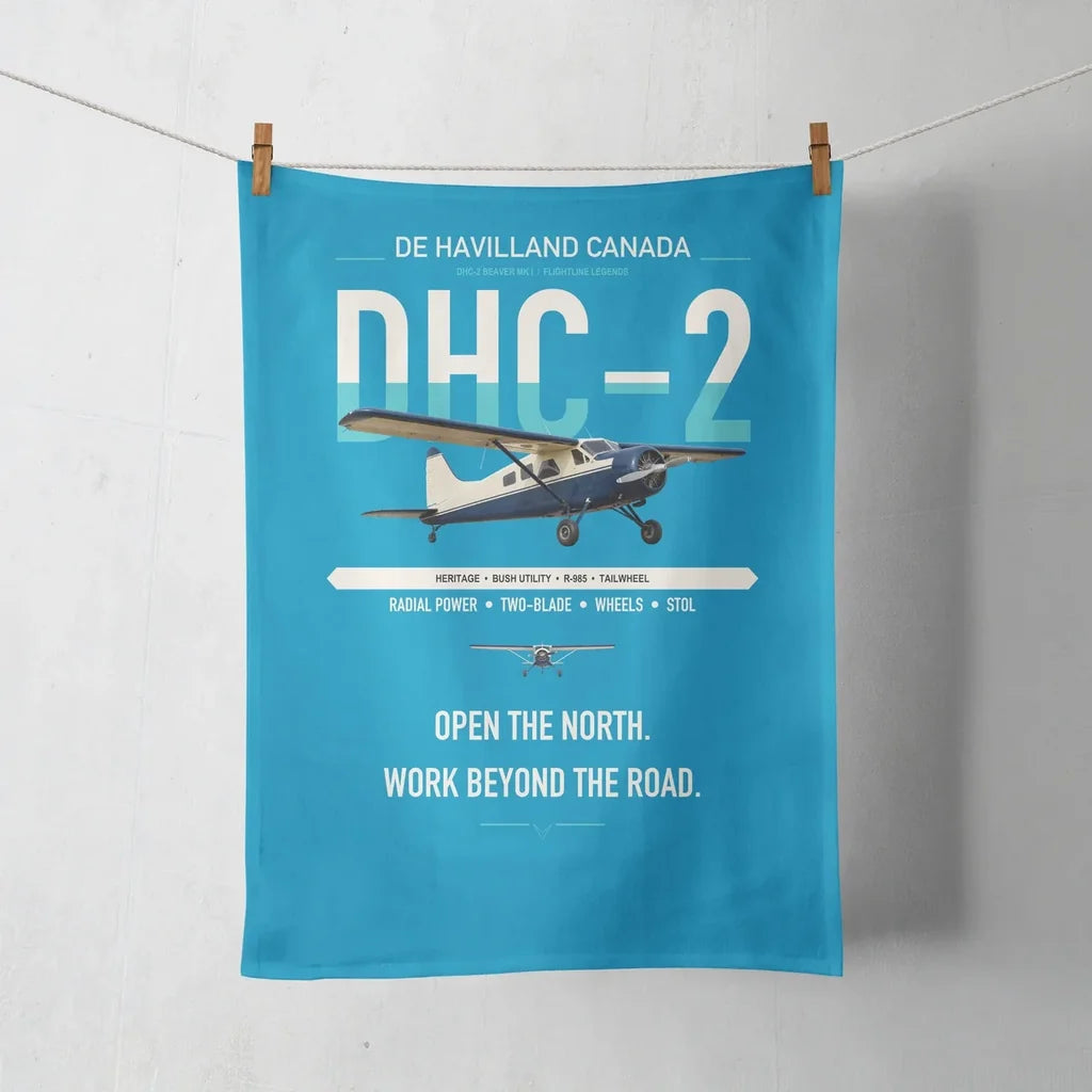 DHC-2 Beaver Mk I design on turquoise towel