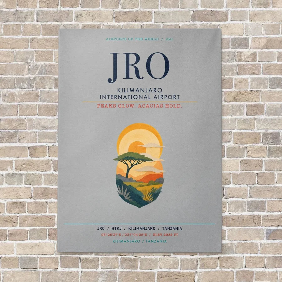 Kilimanjaro International Airport JRO vertical canvas print - no frame - light gray background